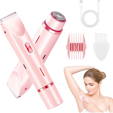 Rifinitore bikini per donna, rasoio elettrico 2 in 1, impermeabile IPX7, facile da pulire, autonomia senza fili di 120 minuti (rosa) (1/4)