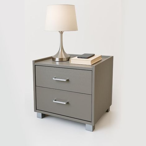 Comodino in Legno Melaminico con 2 Cassetti colore Tortora 43x40x43H cm 121T (1/5)