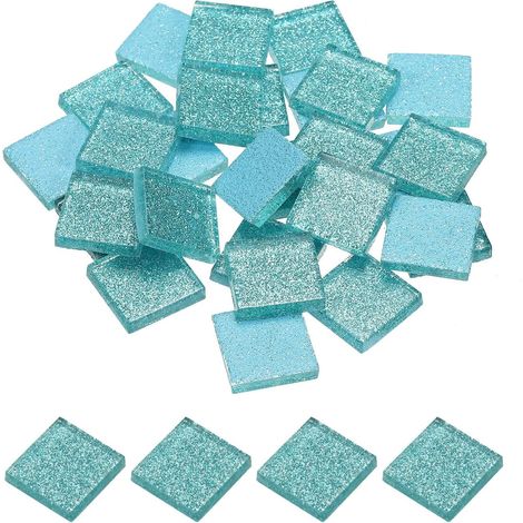 Mosaïque Carrelage Tuile Tesselle, Verre Éclat Cristal Vrac Carré Paillettes Carreaux 2 x 2cm pour Maison Décoration, Pack de 25(100g, éclairage Bleu) (1/5)