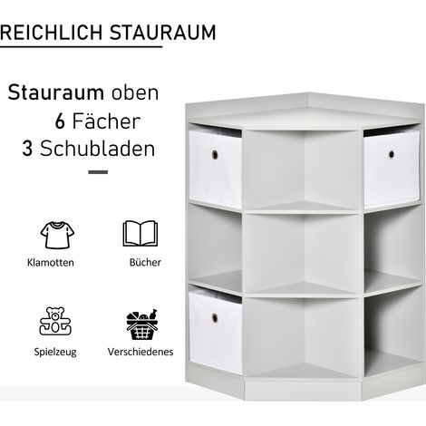 Étagère de rangement pour enfants, 3 tiroirs en feutre, MDF, antichute, gris (1/4)