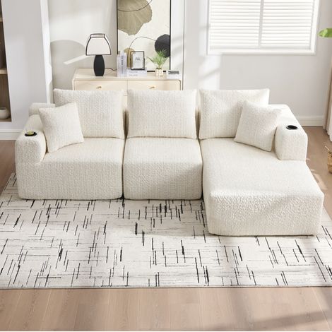 3-Sitzer Ecksofa 261x165x80.5 cm Beige Chenille modular ohne Montage mit Seitentaschen (1/5)