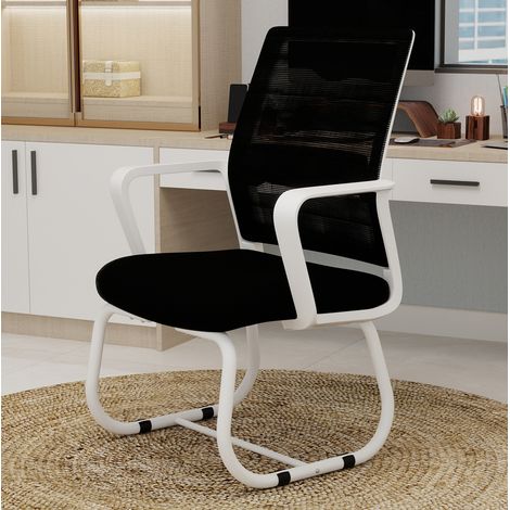 Sedia da ufficio minimalista moderna in metallo, schienale in mesh, nera e bianca HAVRYA (1/5)
