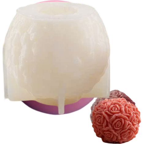 Moule en silicone pour bougie à motif de boule de roses, moule romantique pour faire soi-même du savon en forme de fleur (1/5)
