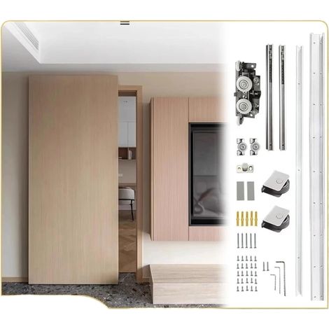 Rail de Porte coulissante Invisible, Amortisseur bidirectionnel, Rail de Porte en Bois, Montage latéral(1.2m Track Set) (1/5)
