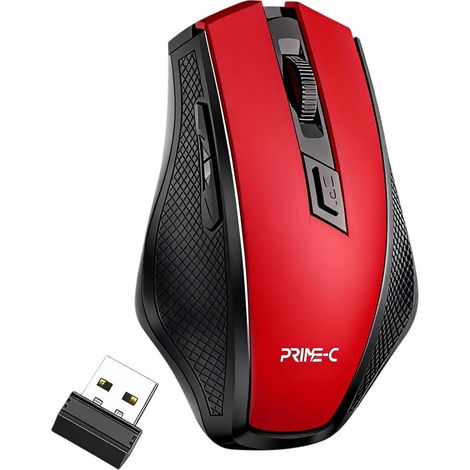 Souris sans fil, connexion sans fil 2,4 GHz, souris à 6 boutons (réglage DPI sur 3 niveaux, idéale pour les jeux et la bureautique) - Rouge