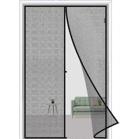 Rideau de porte magnétique noir 80 x 210 cm, anti-moustiques, avec aimants, installation sans perçage (1/4)