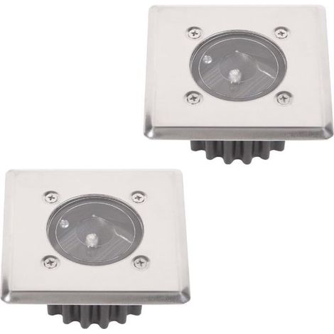 2 spots solaires encastrables au sol, acier inoxydable, carrés 8,5 x 8,5 cm, IP44, pour jardin et terrasse