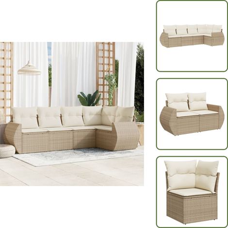 The Living Store 5-tlg. Garten-Sofagarnitur mit Kissen Beige Poly Rattan - Gartensessel (1/5)