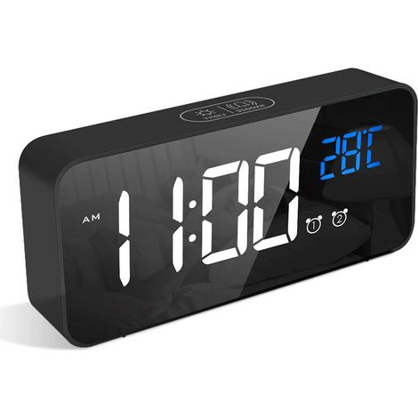 Réveil numérique, réveil LED, chargement par ports USB (noir) (1/5)