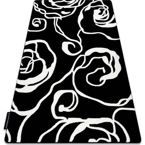 Carpet HAMPTON Rosa rose, flowers black black 80x150 cm