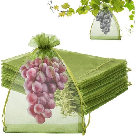 Lot de 100 sacs de protection pour fruits, 20 x 30 sacs en filet pour arbres fruitiers, sacs de couverture en filet vert avec cordon de serrage, protection contre les fruits, barrière antipara (1/4)