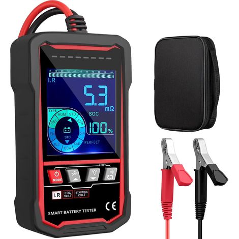 Testeur de Batterie 24V 12V 100-2000 CCA Testeur d'Alternateur Automobile Numérique pour Systèmes de Charge de Démarrage Analyseur de Batterie pour Voitures Camions Bateaux, Noir-rouge (1/5)