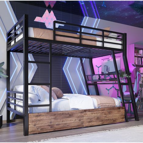 Cama alta escritorio almacenamiento LED negra OKMYHOME (1/5)