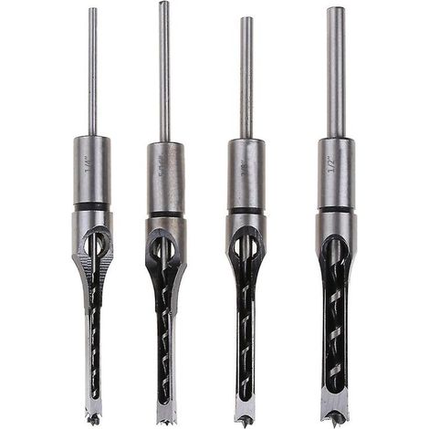 Ensemble de 4 outils de menuiserie carrés pour le travail du bois, avec perceuse et burin carré. (1/5)