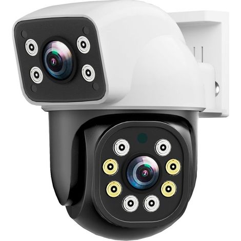 Caméra de sécurité extérieure à double objectif, surveillance WiFi, détection de mouvement, vision nocturne, étanche.