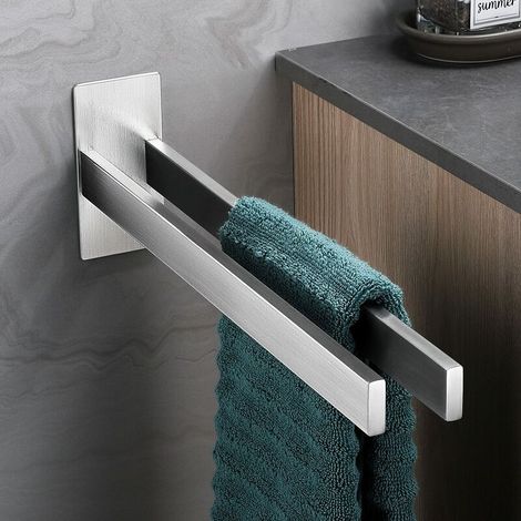 Porte-Serviettes Salle de Bain Porte Serviettes Adhésif Rectangulaire Porte Serviette sans Perçage 2 Barre en Acier Inoxydable pour Salle de Bain Cuisine et Toilettes 40 CM (1/5)