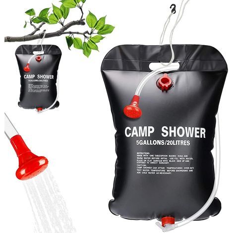 Sac de Douche Solaire Camping, 20L Douche Pliable Portable Extérieur, Voyage Chauffé à L'énergie Solaire Eau Chaude avec Flexible Amovible Tête de Douche Commutable pour Randonnée Escalade (1/4)