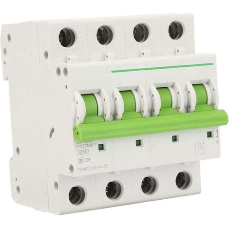 Disjoncteur 4P, TOMC7-63 4P C type 6KA Disjoncteur miniature Protection contre les fuites Interrupteur d'air pour la protection électrique commerciale résidentielle (25A)