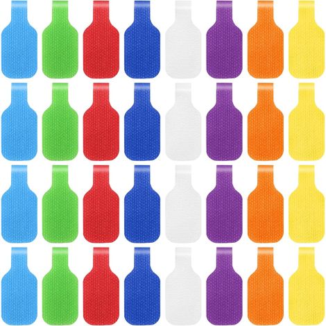 Lot de 32 étiquettes de câble en nylon, réutilisables, avec fermeture , marquage de câble inscriptible, clip pour identification des fils de câble (8 couleurs) (1/5)