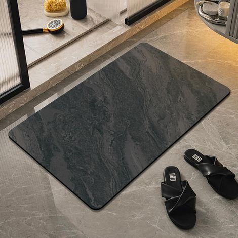 Tappetino da bagno in pietra ad asciugatura rapida, effetto marmo, in morbida diatomate, antiscivolo, antimuffa, assorbente, per bagno e soggiorno (nero, 40 x 60 cm) (1/5)
