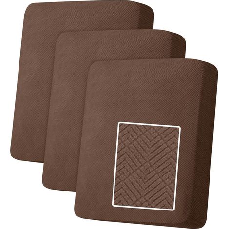 Stretch Sitzkissenbezug 3er Set Braun, rutschfest, geometrisches Design