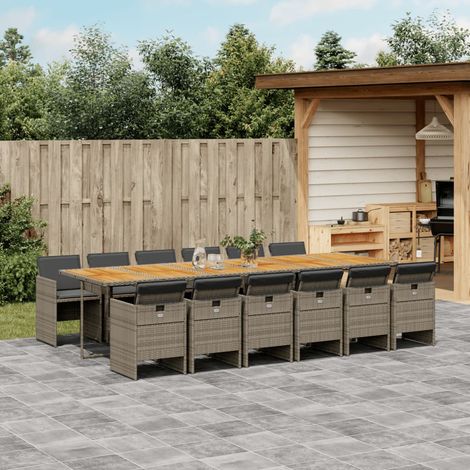 vidaXL Ensemble à manger de jardin coussins 13 pcs gris résine tressée
