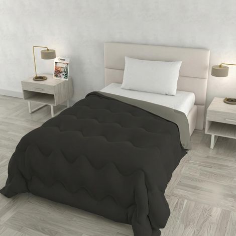 Couette d’Hiver Bicolore Double Face, édredon Garni 250 g – lit Une Place 160x250 cm – Lavable en Machine – Chocolat/Sable (1/5)