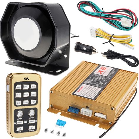 Alarma de coche de 12 V CC, 200 W, 18 sonidos, altavoz de sirena de policía con sistema de micrófono y control remoto