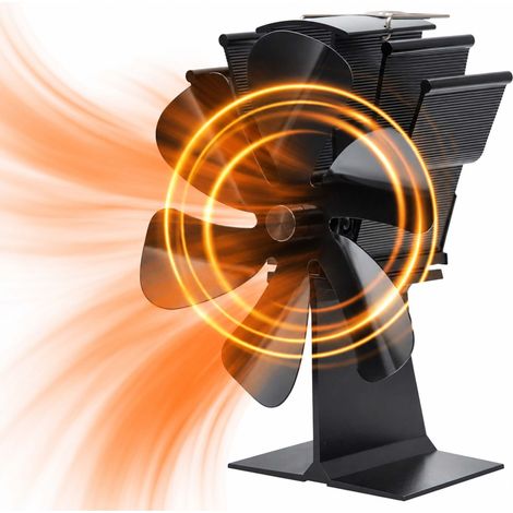 Relaxdays heat-powered stove fan, no mains power, 6 blades, freestanding, HWD 21.5 x 17 x 11 cm, aluminium, black (1/5)