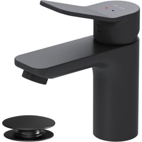 Robinet Salle Bain, Mitigeur Lavabo Noir Mat à Économie d’Eau avec Bonde Clic-Clac, Robinet Lave-Main Anti-Rayures, Facile à Nettoyer, Hauteur de Bec 79 mm