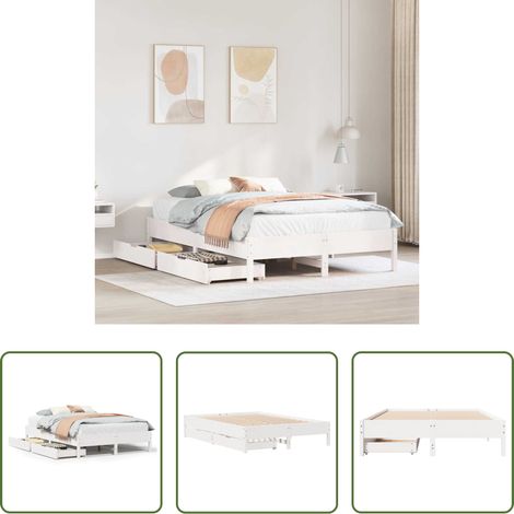 vidaXL Tiroir sous lit - Cadre de lit sans matelas blanc 140x200 cm bois de pin massif (1/5)