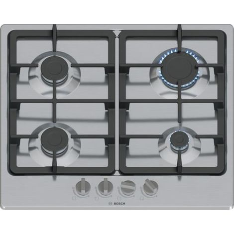 Placa de gas de 60 cm con 4 quemadores, 7500 W, acero inoxidable - PGP6B5K90 - Bosch -