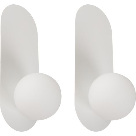 Conjunto de 2 lámparas de pared ovaladas con pantallas esféricas de vidrio opalino blanco Leisi