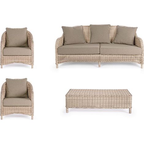 Set divano poltrone e tavolo da giardino in rattan Kalef