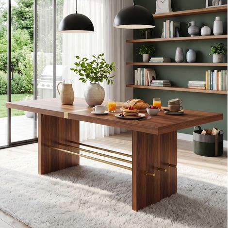 Esstisch 180 x 75 cm in Walnussoptik und Gold, für 6-8 Personen, modern und stabil (1/5)