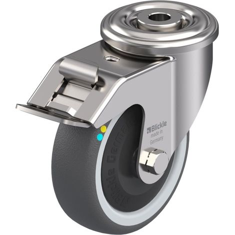 Roue pivotante/freinante de 100 mm en acier inoxydable avec bande de roulement conductrice grise (1/5)
