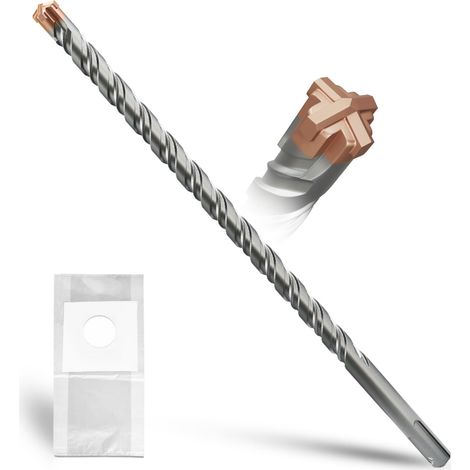 Foret SDS Plus 14 mm × 460 mm, avec 4 tranchants en carbure de tungstène, tête avec revêtement, foret à maçonnerie, foret à béton, pour pierre, béton, pierre naturelle, mur de brique (1/5)