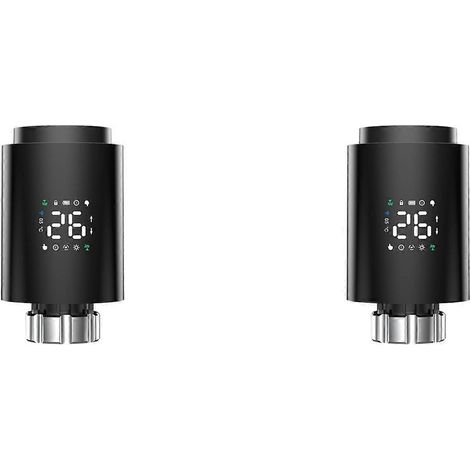 Lot de 2 actionneurs de radiateur Tuya Smart ZigBee TRV programmables avec télécommande via application, noirs (1/5)