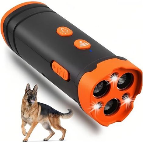 Répulsif à ultrasons pour chiens avec lampe torche LED portable, dispositif de dressage anti-aboiements à trois têtes, durable et résistant.