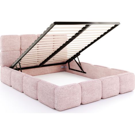 Lit coffre Delicato 140 x 190 cm avec sommier à lattes relevable Rose pâle