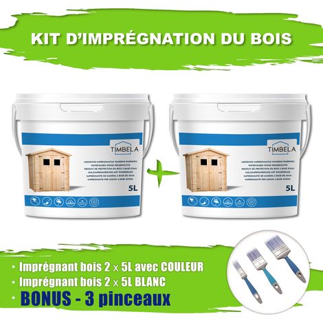 Kit d'imprégnation du bois pour la décoration intérieure et extérieure : 10L de produit de protection blanc + 10L de produit de protection gris + jeu de brosses GRATUIT- TIMBELA DKMT02-GREY/WHITE (1/5)