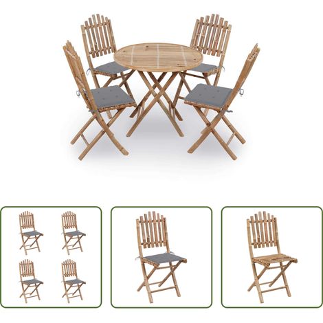 Chaises de jardin en bambou -  Mobilier à dîner d'extérieur pliable 5 pcs avec coussins bambou (1/5)