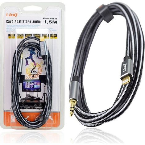 Trade Shop - Cavo Audio Iphone Da Lightning A Jack Maschio Da 3,5 Mm Intrecciato 1,5 Mt A3522 - (1/5)