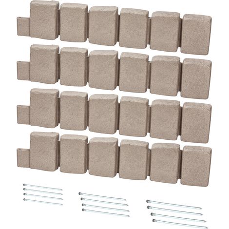 Mophorn Beeteinfassung in Steinoptik, 120x10x23 cm, flexible Rasenkante mit Verankerungsspitzen, UV-beständige Garteneinfassung für Einfahrten und Wege, Beige
