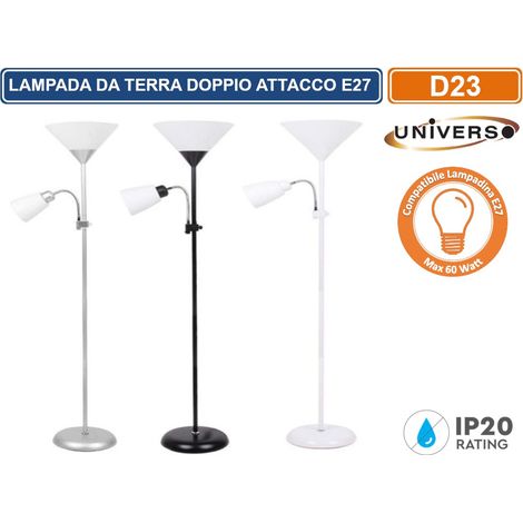 UNIVERSO LAMPADA A PIANTANA DA TERRA IN METALLO CON DOPPIO ATTACCO E27 PORTALAMPDA A BRACCIO ORIENTABILE - Colore: Bianco (1/10)
