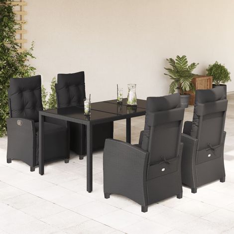 Set de muebles jardín 5 pzas con cojines ratán sintético negro vidaXL (1/5)