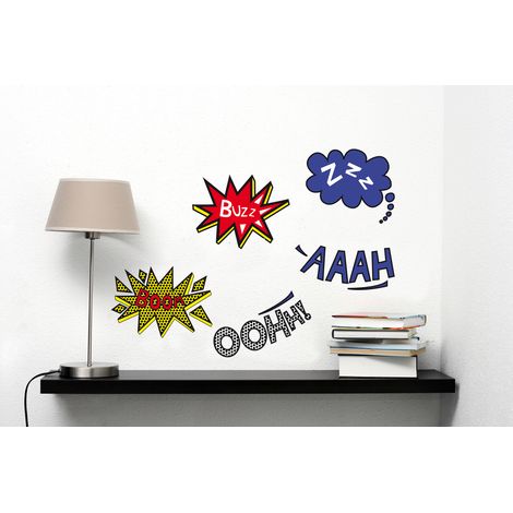 Sticker mural BD pour chambre d'enfant, 68x24cm. Autocollant décoratif comic's bulle. Déco originale et amusante. (1/2)