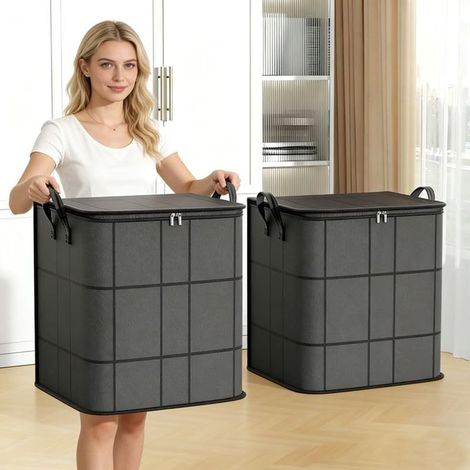 2 sac de rangement surdimensionné robuste de 140 L, sac de déménagement imperméable non tissé avec double fermeture éclair et poignées renforcées pour fournitures de déménagement, voyages, vêtements (1/5)
