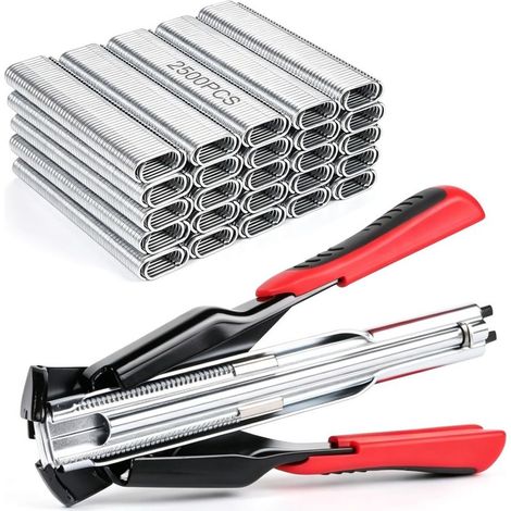 Wire Mesh Stapler with 20mm Staples, Ring Clips, Pliers for Rigid Wire Mesh, Wire Mesh Clips with Magazine, Sausage Clips for Cages and Gabions, with 2500 M-Clips (1/5)