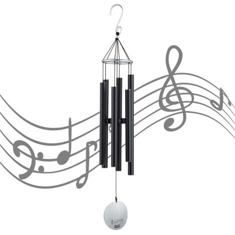 6 Tubes Carillons Vent Eoliens Suspendu Furin Crochet Décoration Nature Mélodieux Elégante Jardin Maison Cadeau,Noir 95cm (1/5)